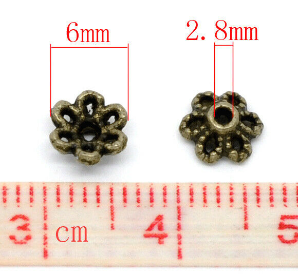 50 Beads Caps Flower Antique Bronze (Fits 8mm-12mm Beads) 6mm x 2.8mm