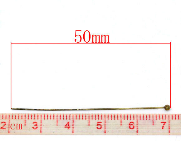 30 Pcs Ball Head Pins Antique Bronze 50mm(2") long, 0.5mm (24 gauge)