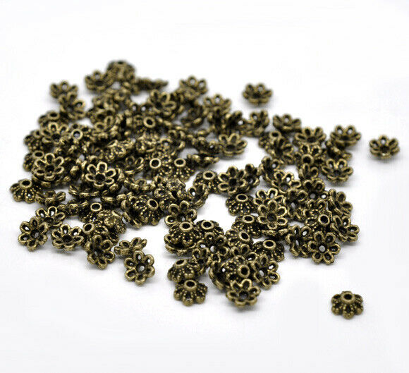 50 Beads Caps Flower Antique Bronze (Fits 8mm-12mm Beads) 6mm x 2.8mm