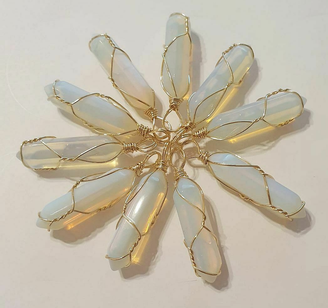 10 Quartz Crystal Point Gold Plt Wire Wrapped Healing Pendulum Pendant Wholesale