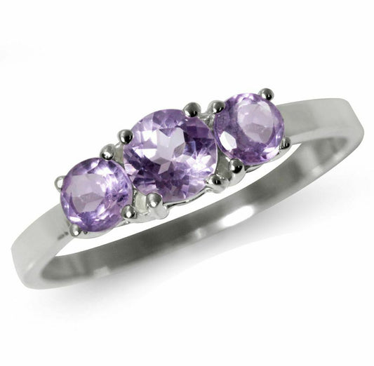 Petite 3-Stone Natural Amethyst 925 Sterling Silver Ring