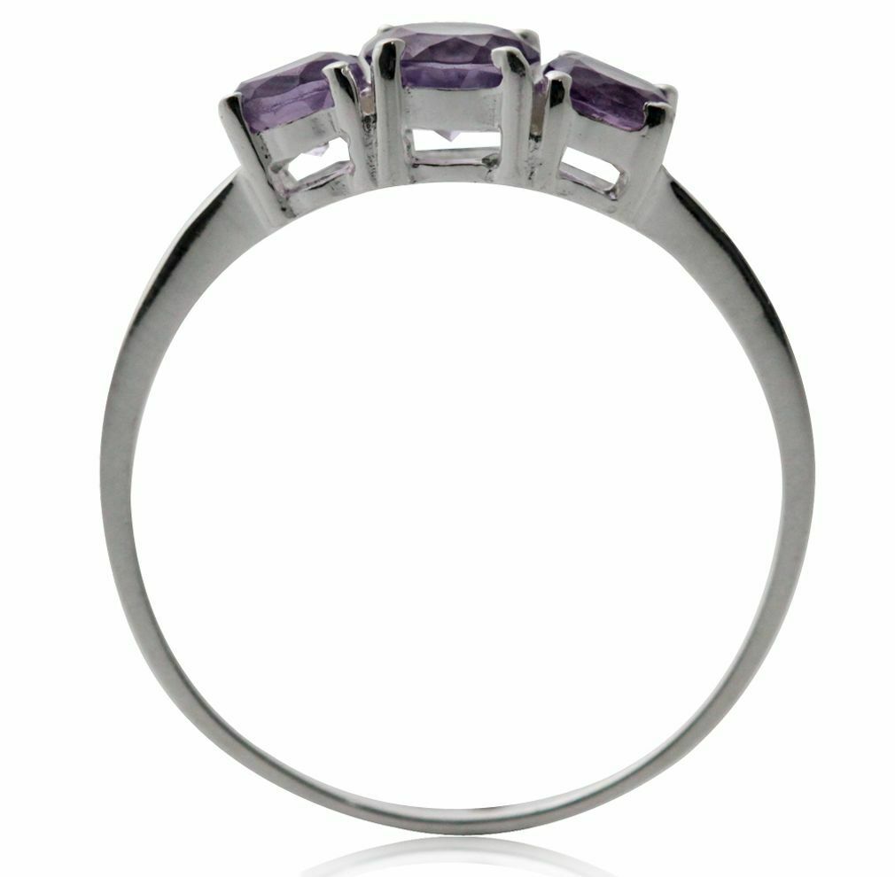 Petite 3-Stone Natural Amethyst 925 Sterling Silver Ring