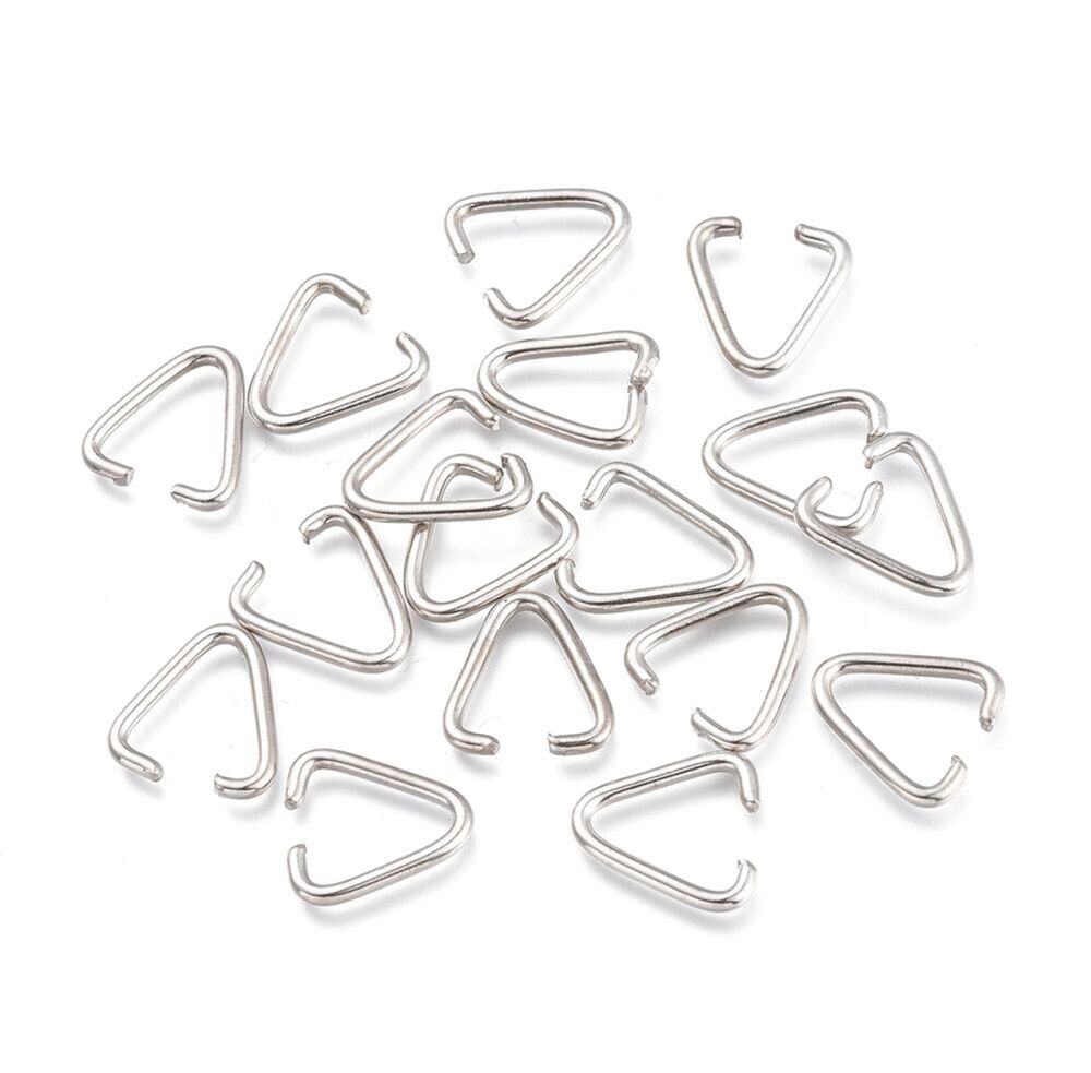 25 Stainless Steel Pendant Pinch Bails Clasps Triangle Silver Tone 12x11x1.5mm