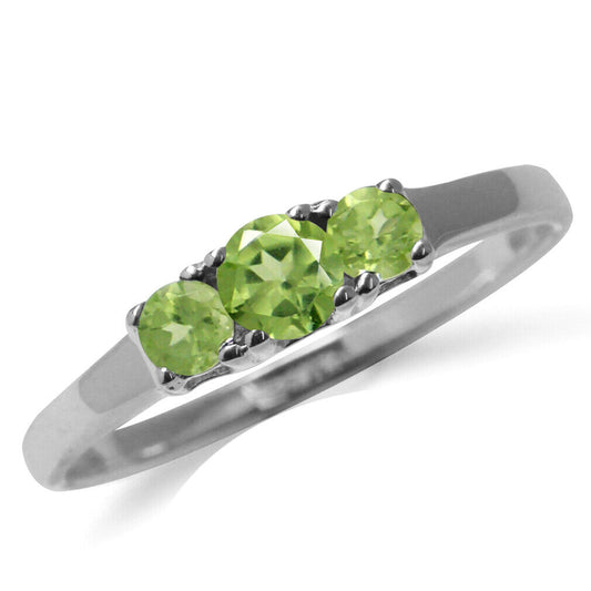 Genuine Natural Peridot 925 Sterling Silver Petite 3-Stone Promise Ring