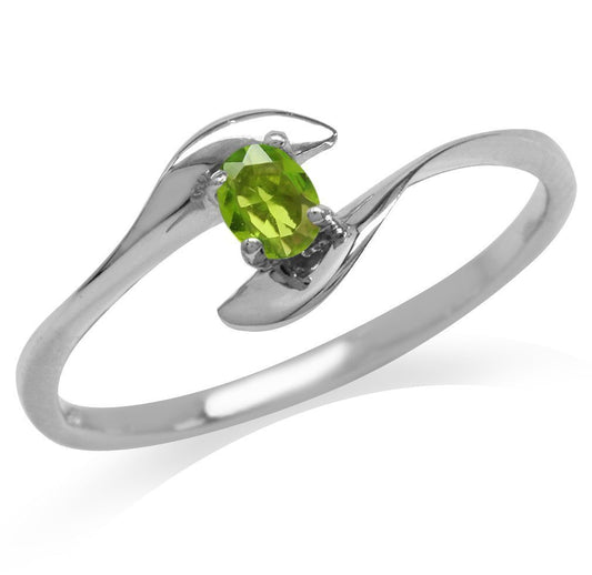 Green Cubic Zirconia White Gold Plt 925 Sterling Silver Bypass Promise Ring- Size 9.5