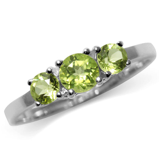 Petite 3-Stone Genuine Natural Peridot 925 Sterling Silver Ring-Size 10
