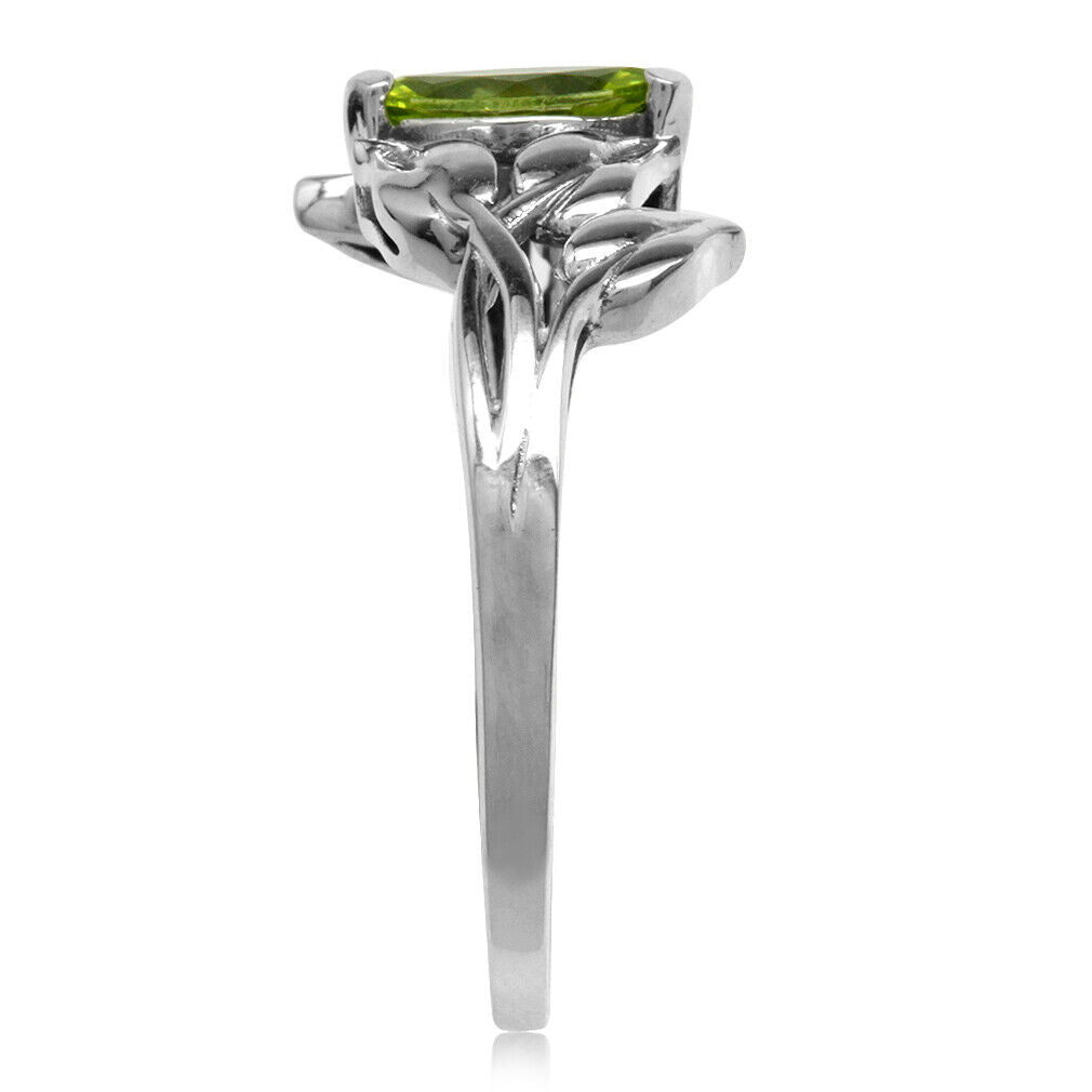Natural Peridot Antique Finish 925 Sterling Silver Leaf Solitaire Ring