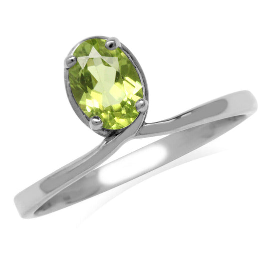 Natural Peridot White Gold Plated 925 Sterling Silver Knot Solitaire Ring