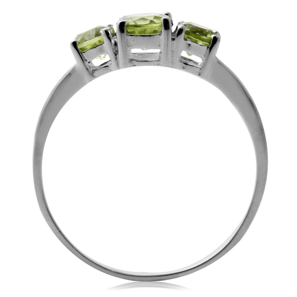 Petite 3-Stone Genuine Natural Peridot 925 Sterling Silver Ring-Size 10