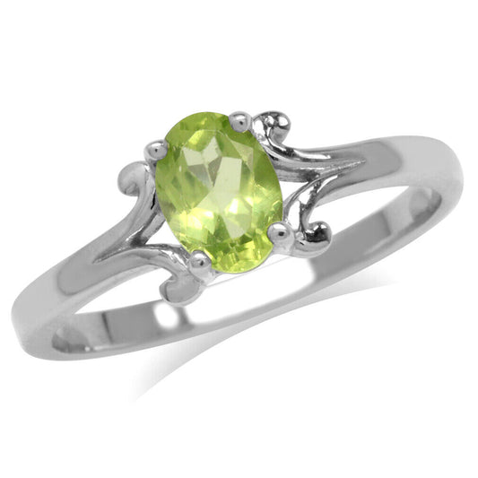 Natural Peridot White Gold Plt 925 Sterling Silver Victorian Swirl Solitair Ring