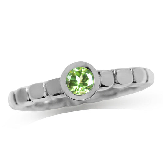Genuine Natural Peridot 925 Sterling Silver Stack/Stackable Solitaire Ring
