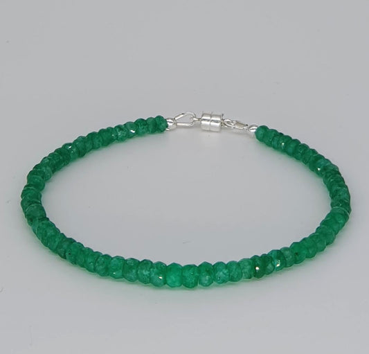 Green Emerald 925 Sterling Silver Bracelet with Magnetic Clasp