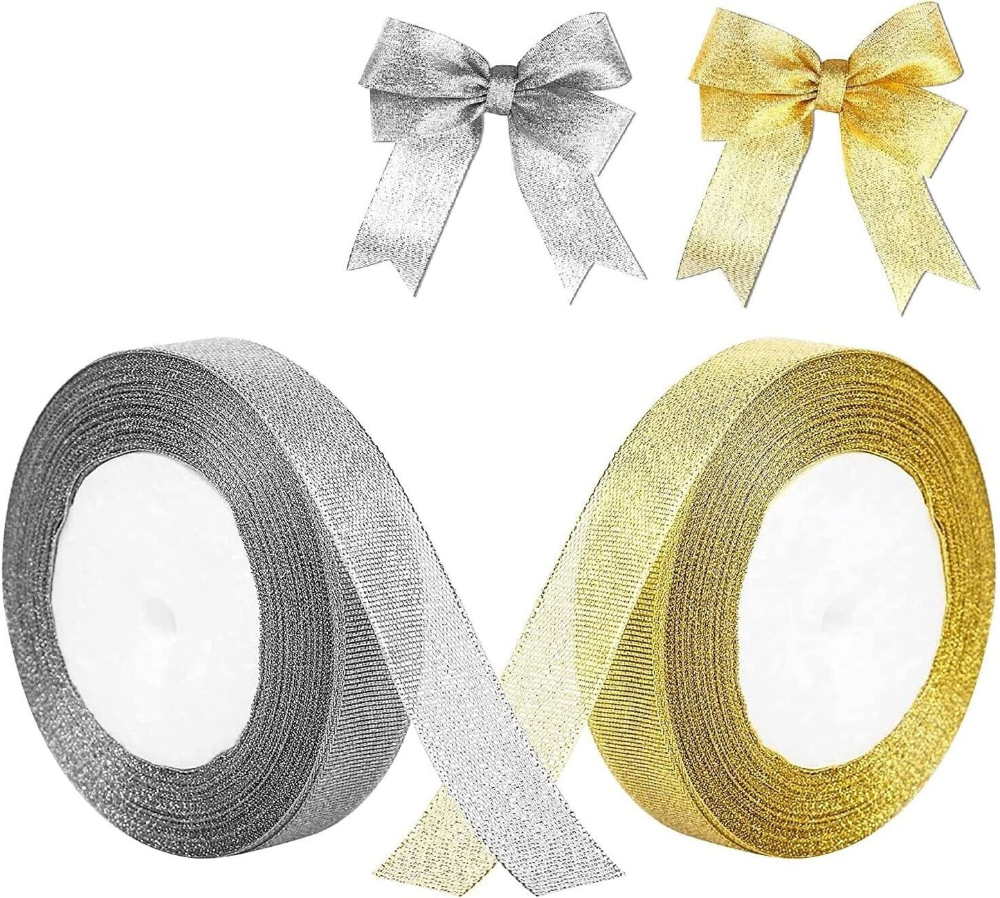 25 Yard Gift Packing Glitter Metallic Gold Silver Ribbon 20mm