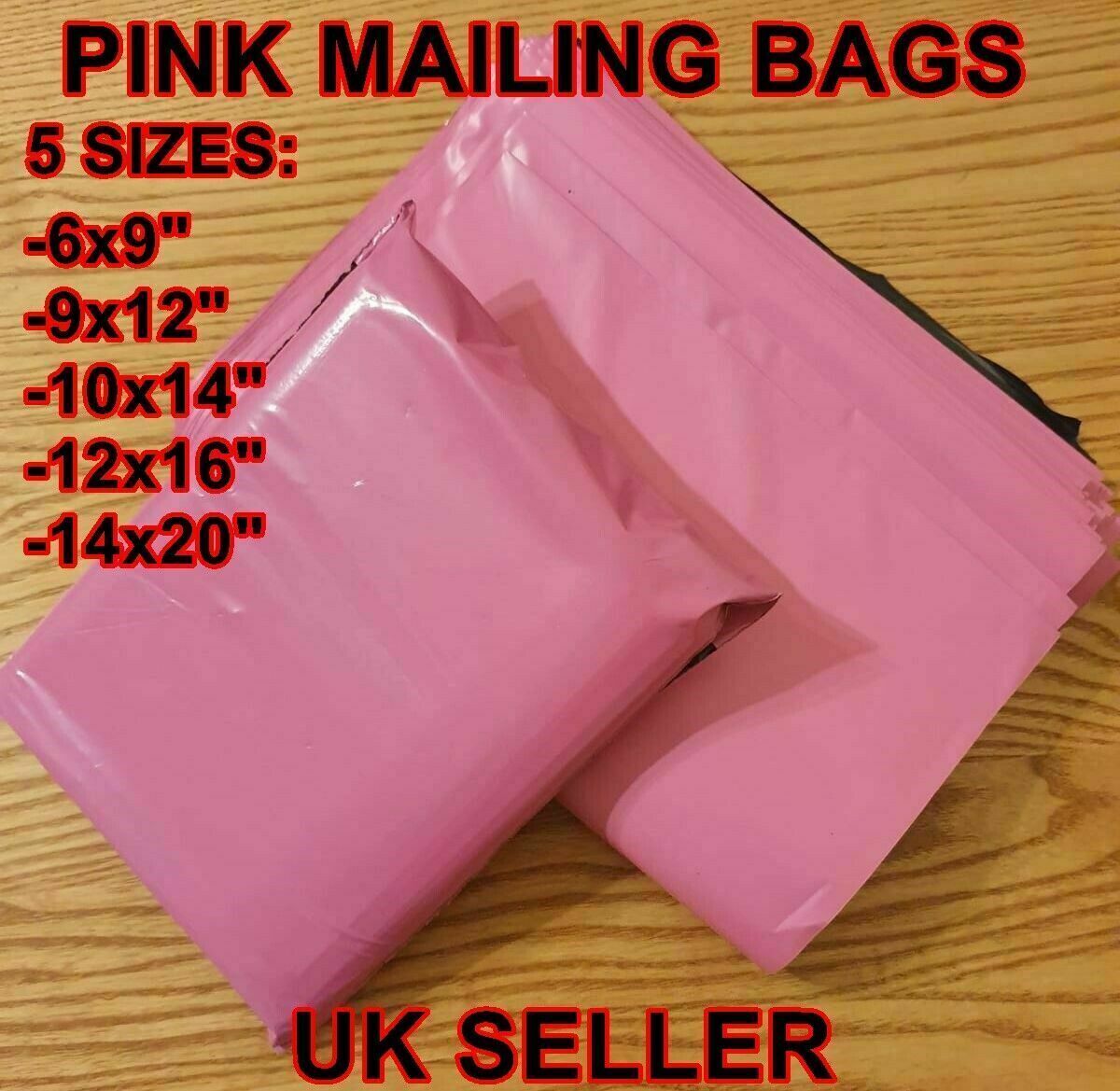 Pink Postage Mailing Seal Bags Strong Plastic Mail Post Bags - 5 Sizes