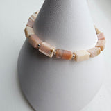 925 Sterling Silver & Pink Opal Bracelet with Clasp and Extender Chain 7"