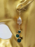 Genuine Malachite Gemstone Floral 18K Gold Plated Dangle Drop Earrings