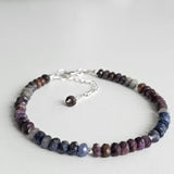 Genuine Natural Ruby & Blue Sapphire 925 Solid Sterling Silver Bracelet