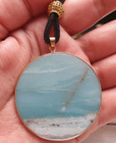 Round Amazanonite Pendant with Black Velvet Cord- Gold Plated Stainless Steel