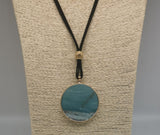 Round Amazanonite Pendant with Black Velvet Cord- Gold Plated Stainless Steel