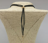 Round Amazanonite Pendant with Black Velvet Cord- Gold Plated Stainless Steel