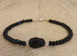 Swarovski Scarabeum Black Spinel Gemstone Sterling Silver 6.5" Bracelet