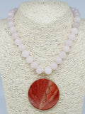 Red Jasper and Rose Quartz 18K Gold Plt Choker Statement Necklace