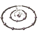 Lavender Freshwater Natural Pearls, Sterling Silver Necklace Jewelry Set