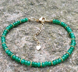 Green Onyx Bracelet 18K Gold Plated, Stackable, Adjustable