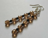 Vintage Style Smokey Topaz & Black Bohemian Crystals Long Earrings