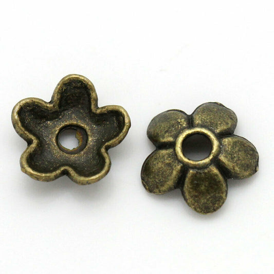 95 Beads Caps Flower Antique Bronze (Fits 8mm-14mm Beads) 6mm x6mm