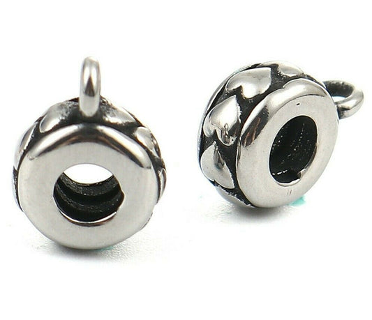 2 Stainless Steel Casting Spacer Bead Rondelle Antique Silver Heart 12x9mm