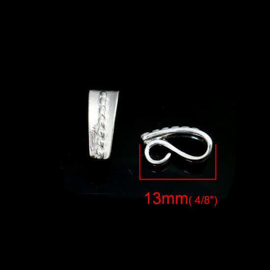 5 Pendant Pinch Bails Clasps Silver Plated W/ Open Loop 13mm x 5mm
