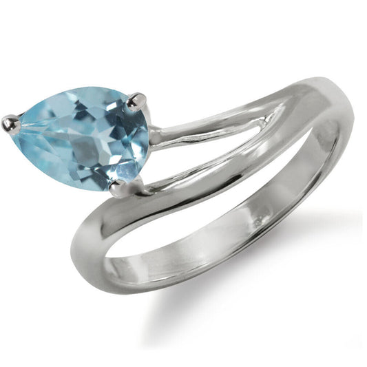 Genuine Blue Topaz 925 Sterling Silver Solitaire Ring-Sz 8