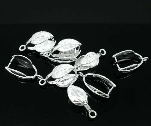 Big Pendant Pinch Bails Clasps Leaf Silver Plated 20mm( 6/8")x10mm( 3/8")