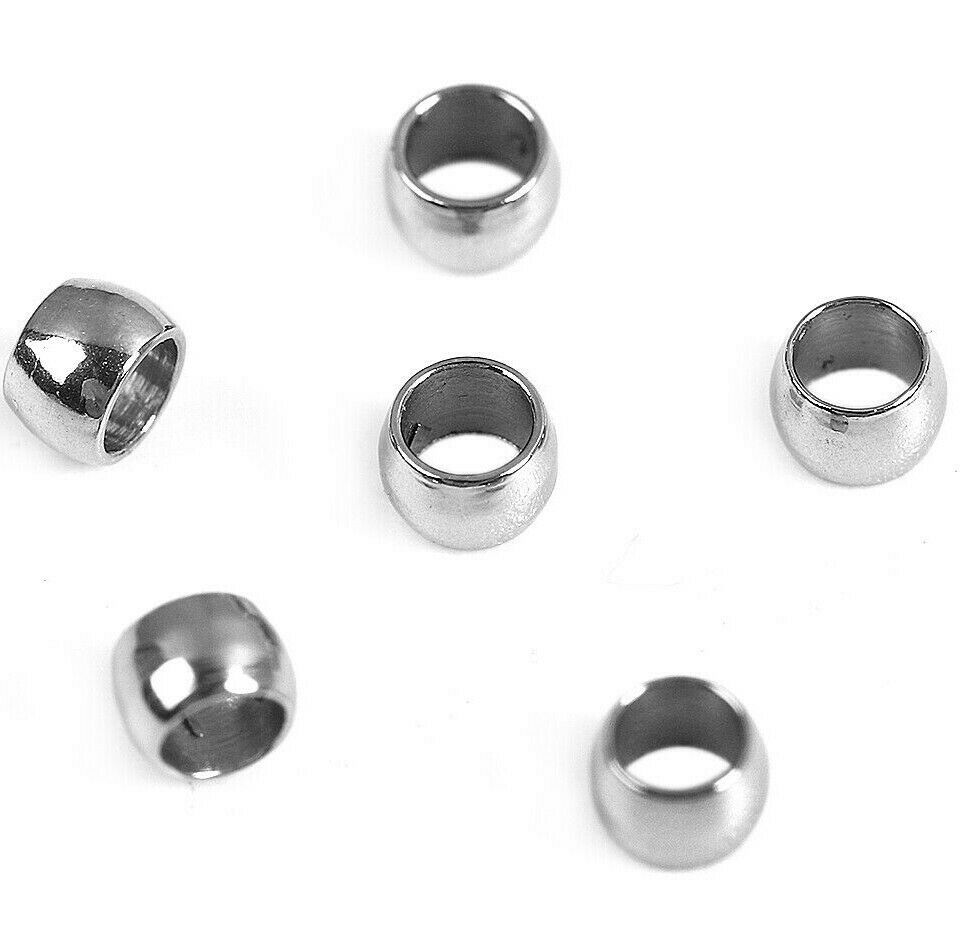 100 Stainless Steel Crimp Beads Cylinder Silver Tone-2mm( 1/8") Dia., Hole:1mm