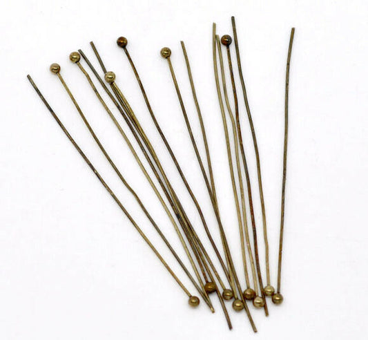 30 Pcs Ball Head Pins Antique Bronze 50mm(2") long, 0.5mm (24 gauge)