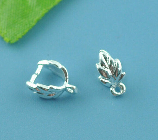 10 Silver Plated Pendant Pinch Bails Leaf Clasps 9mm( 3/8") x 7mm( 2/8")