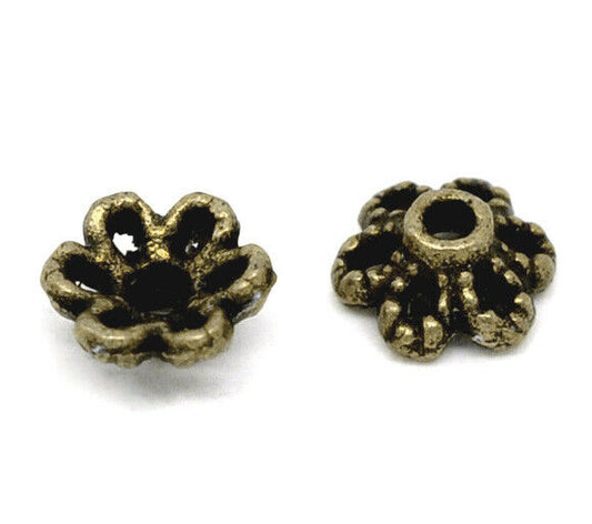 50 Beads Caps Flower Antique Bronze (Fits 8mm-12mm Beads) 6mm x 2.8mm