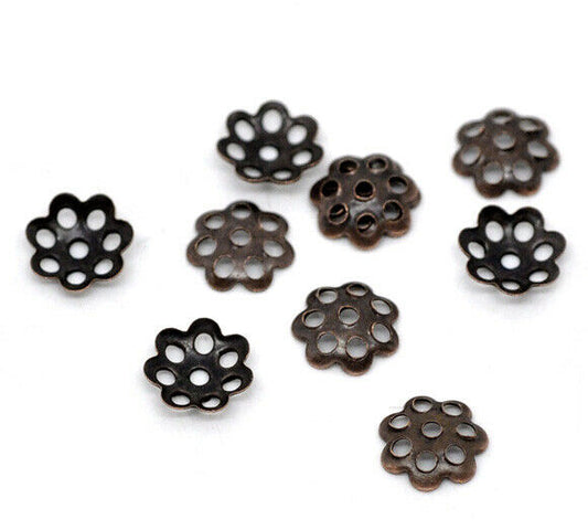 150 Filigree Beads Caps Flower Antique Copper (Fits 8mm-14mm Beads) 6mm x 6mm