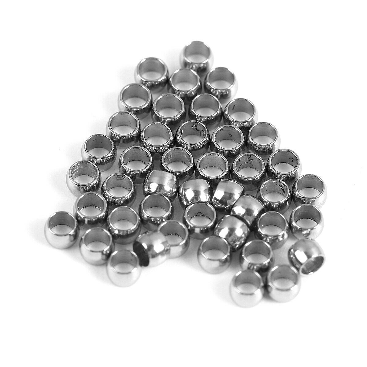 100 Stainless Steel Crimp Beads Cylinder Silver Tone-2mm( 1/8") Dia., Hole:1mm