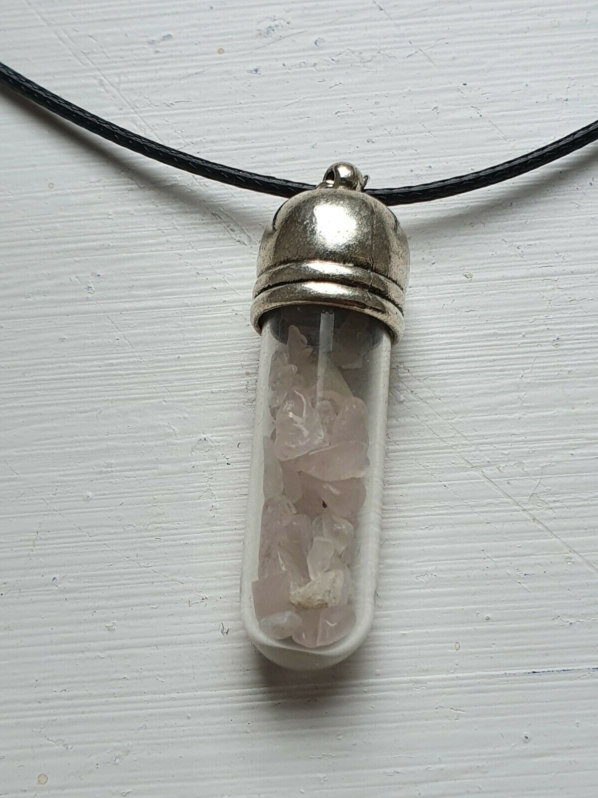 Rose Quartz Amulet Chakra Healing Wish Bottle Pendant Yoga Reiki Necklace