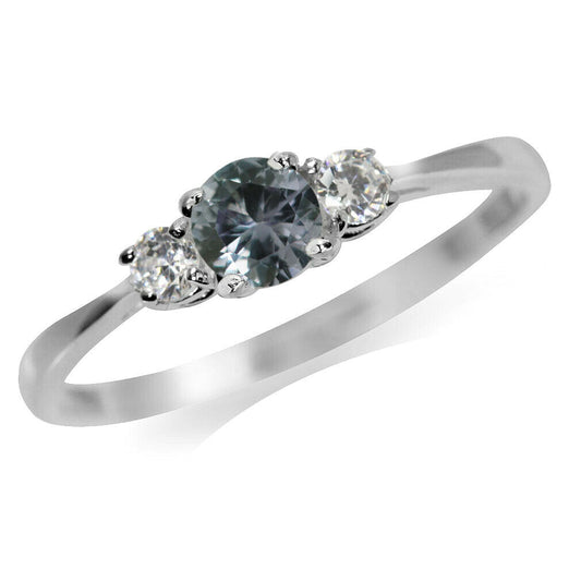 Petite Color Change Alexandrite & White CZ 925 Sterling Silver Promise Ring- Sz 10.5