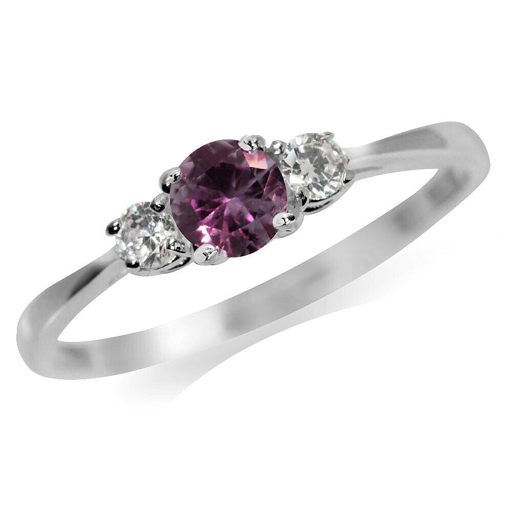 Petite Color Change Alexandrite & White CZ 925 Sterling Silver Promise Ring- Sz 10.5