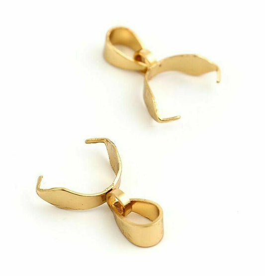 10 Stainless Steel Pendant Pinch Bails Clasps U-shaped Gold Plated 17x13mm