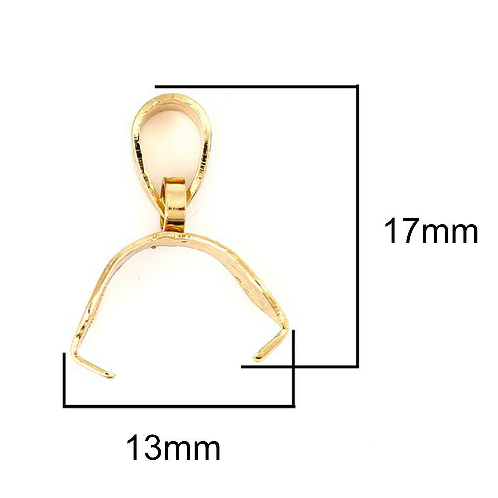 10 Stainless Steel Pendant Pinch Bails Clasps U-shaped Gold Plated 17x13mm