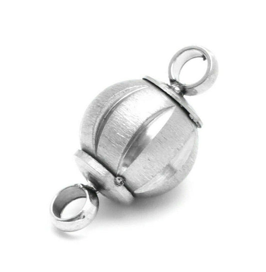 Stainless Steel Magnetic Clasps Round Silver Tone Frosted 17x10mm