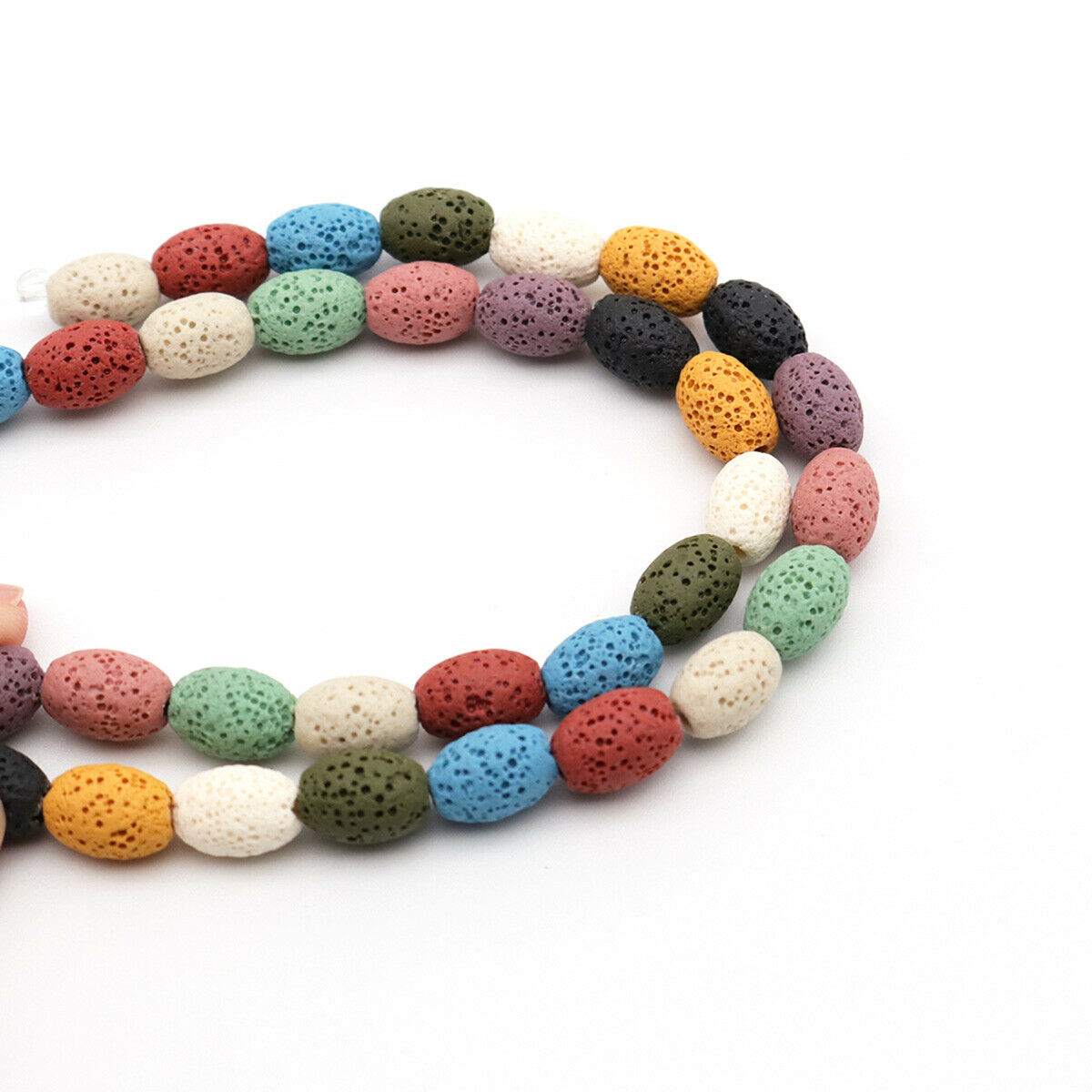 14 Pcs Natural Lava Rock Oval Beads Random Colormix, Grade A, 12x9mm