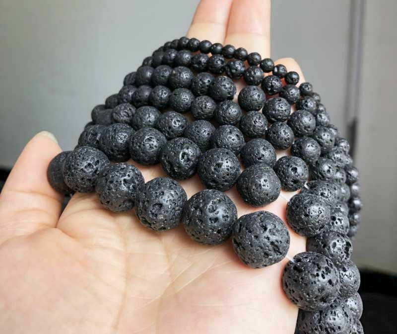 4-14mm Natural Black Volcanic Lava Rock Round Beads -15" strand