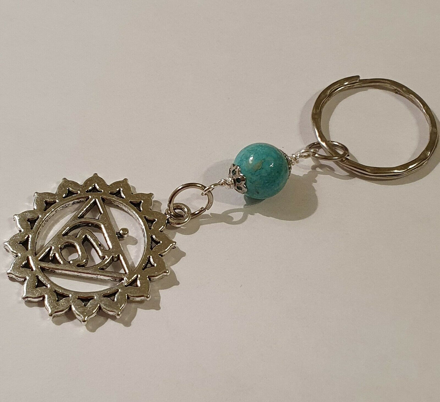 Chakra Symbol Key Ring with Natural Gemstone Yoga Reiki Keyring