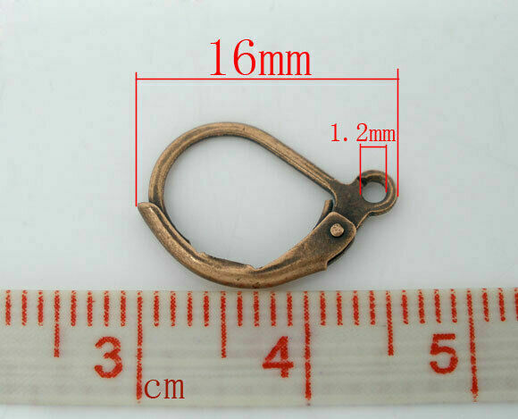 10 Copper Lever Back Clips Earring Findings Antique Copper 16x10mm